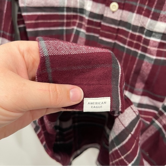 American Eagle Super Soft Long Sleeve Plaid Shirt Red - Picture 5 of 8